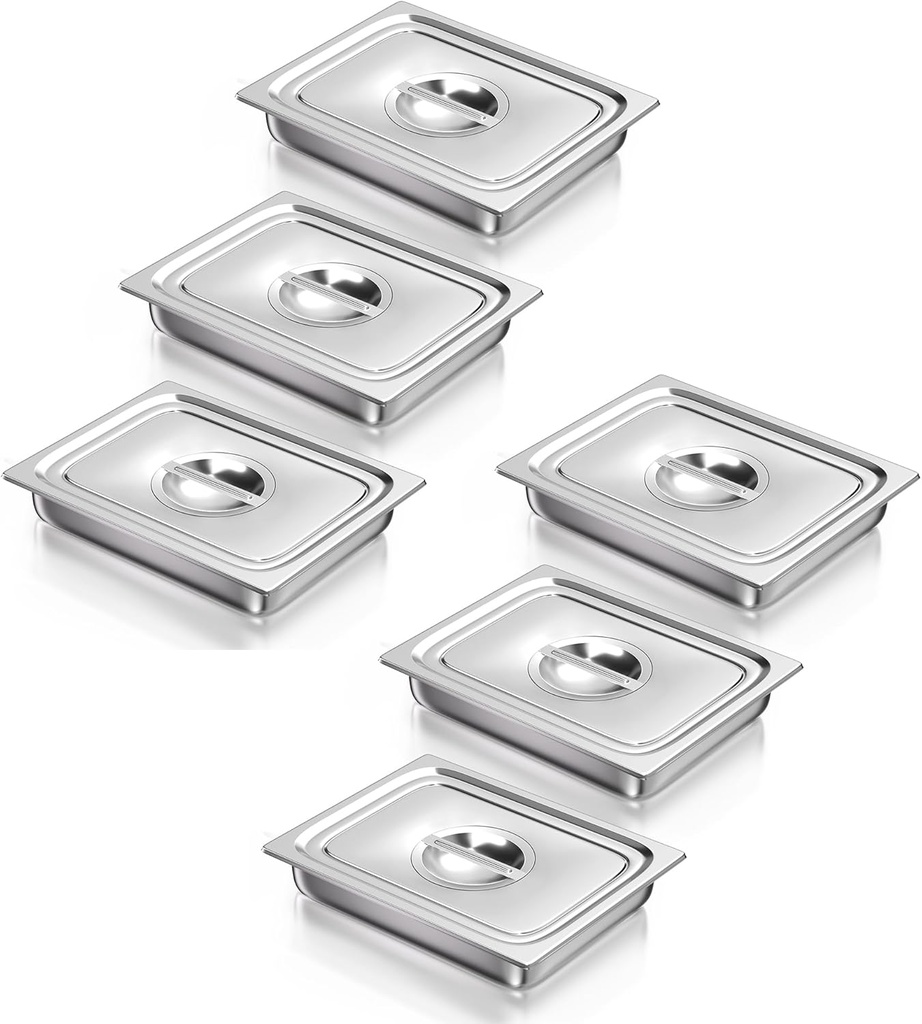 WantJoin Steam Table Hotel Pans with Lid 1/2 Half Size 2.5 Inch Deep 6 Pack, Stainless Steel Metal Tray Set Food Storage Container, Restaurant Chafing Dishes Commercial Buffet Warmer Catering Supplies