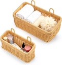 ZEAYEA Set of 2 Cute Small Wall Hanging Basket, Hand-Woven Hanging Organizer Basket for Onion Garlic, Boho Plastic Fruit Storage Baskets with Hanger for Kitchen Bathroom Laundry Living Room Home Decor