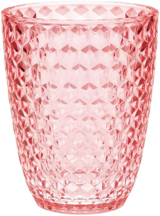 Elegant Diamond Cut Acrylic Drinking Glasses Set of 4, Break Resistant, 12oz Capacity, Stylish Pink Finish