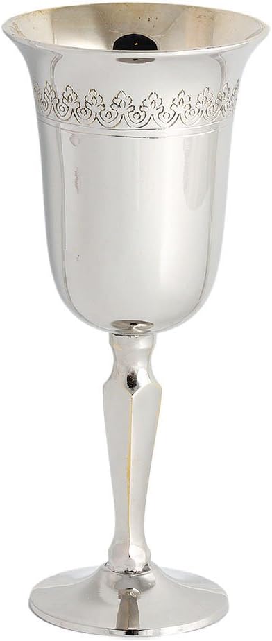Classic Footed Kiddush Cup - Brass Goblet High Polished Finished Fleur-de-lis Design - 6.35" Tall Stemmed Wine Cup for Shabbat, Passover Seder, Bar/Bat Mitzvah, Jewish Wedding Gift By Zion Judaica