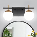 Bathroom Light Fixtures Over Mirror, Black and Gold Mid Century Modern Bathroom Vanity Light Fixtures with Milky Glass Shade 2-Light Globe Sconces Wall Lighting for Living Room Hallway