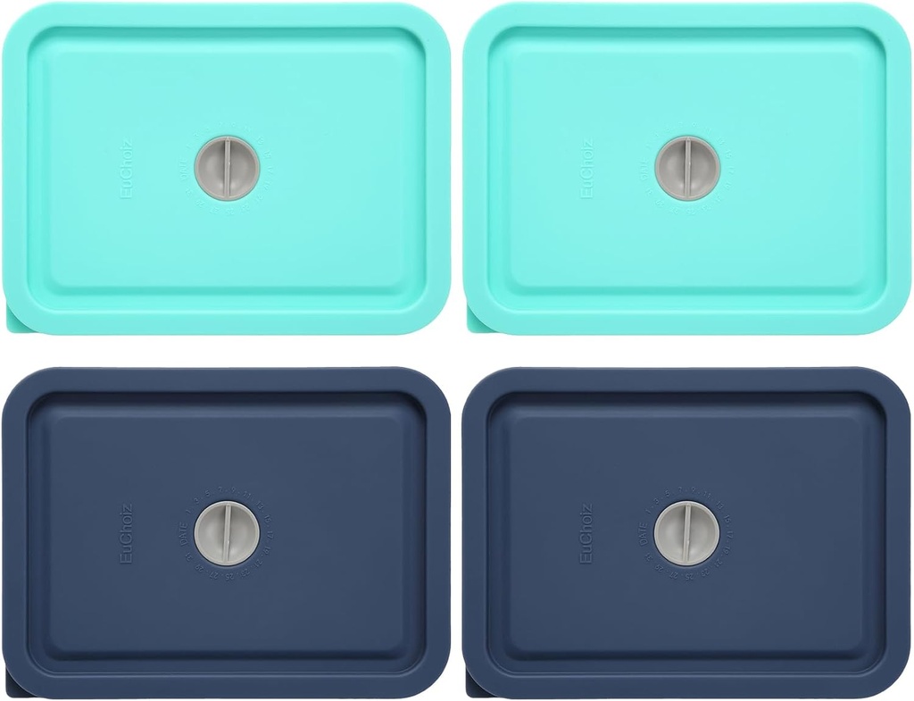 Replacement Lids for Pyrex 7210-PC 3 Cup Rectangle, Silicone Storage Cover Lid for Glass Bowl 4 Pack with Date Mark