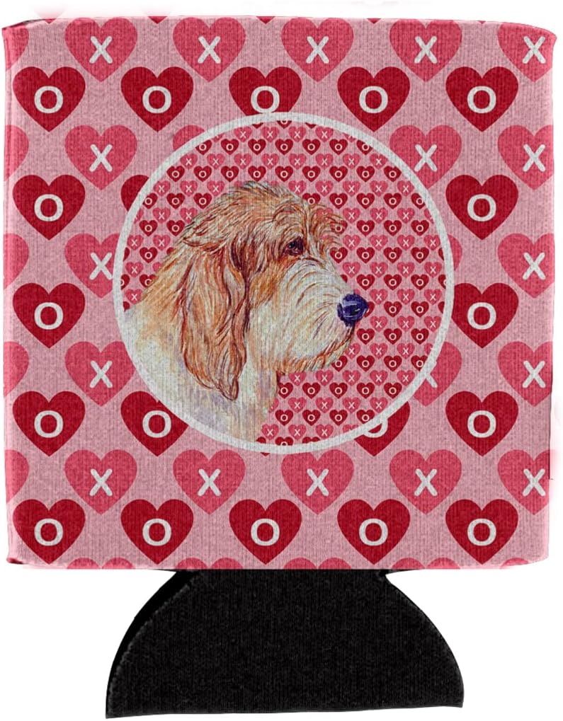 Caroline's Treasures LH9172CC Petit Basset Griffon Vendeen Hearts Love Valentine's Day Can or Bottle Hugger Cooler Washable Drink Sleeve Collapsible Beverage Insulated Holder, Can Hugger, Multicolor