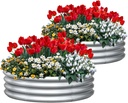 KING BIRD Raised Garden Bed Galvanized Round Planter Box Outdoor for Gardening, Plants, Vegetables, Flowers, Silver, 47x47x12 in 2 Packs
