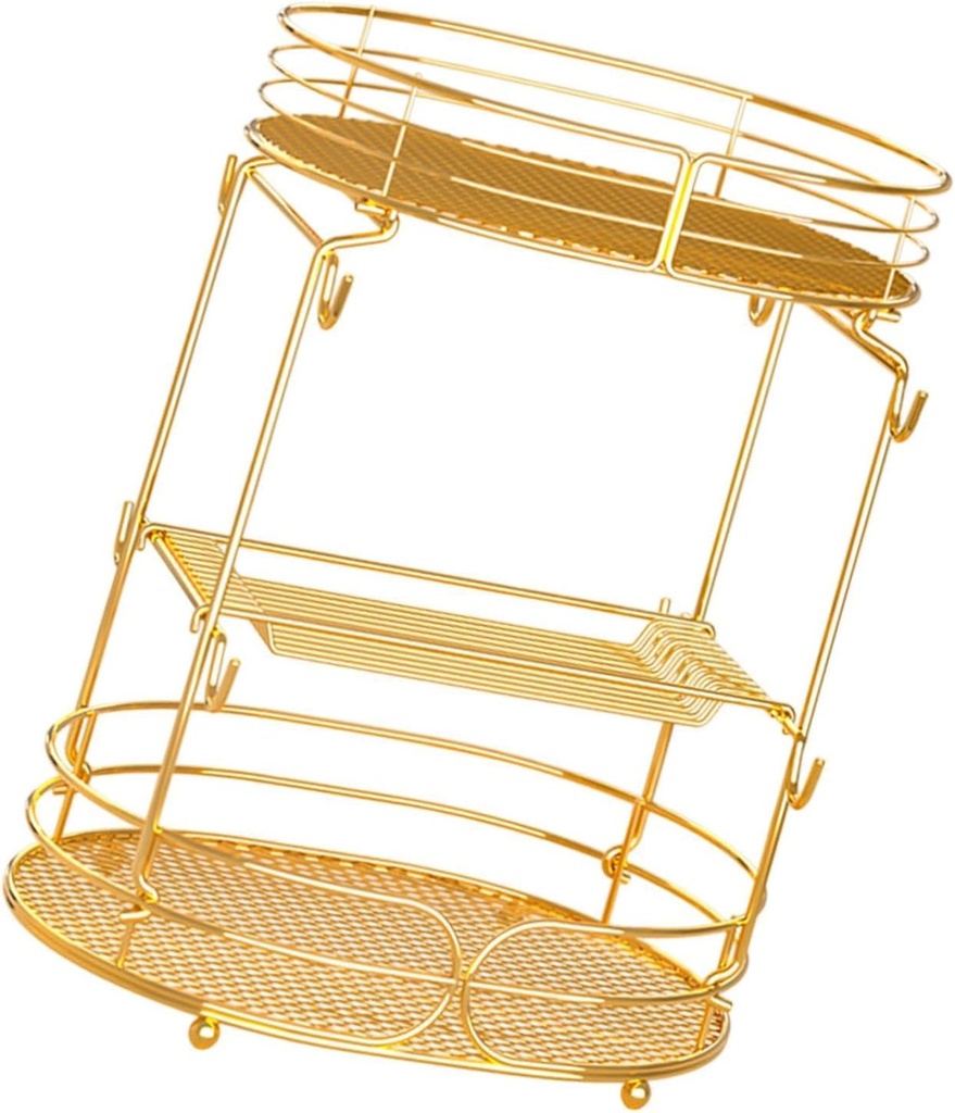 Coffee Pod Storage Organizer Coffee Capsule Organizer Non Slip 3 Tier Coffee Mug Holder for Countertop Kitchen Tea Syrups, Gold