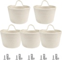5 Pcs Wall Hanging Baskets with Hooks, Soft Breathable Woven Storage Baskets, Desktop Organizer Basket, Decorative Cotton Rope Baskets, Practical Small Hanging Baskets for Kitchen Bathroom Bedroom