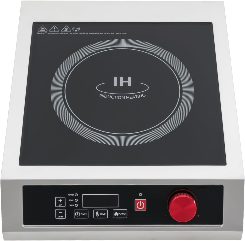 Powerful Induction Cooktop, Portable Electric Induction Burner with Adjustable Temperature & Power, Stainless Steel Commercial Electric Stove with Digital Sensor, Overheat Protection,Anti-Crush Design