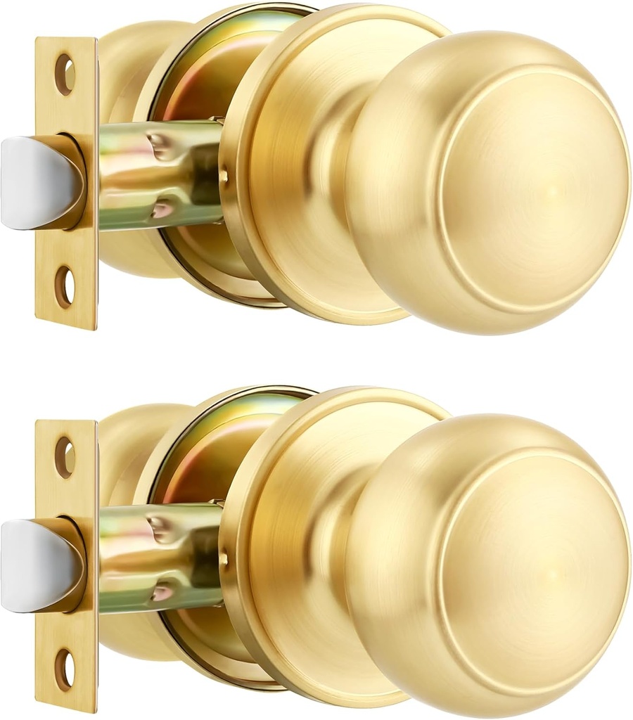 2 Pack Gold Door Knob,Closet Door Knobs Passage Handle Keyless Lock for Hallway