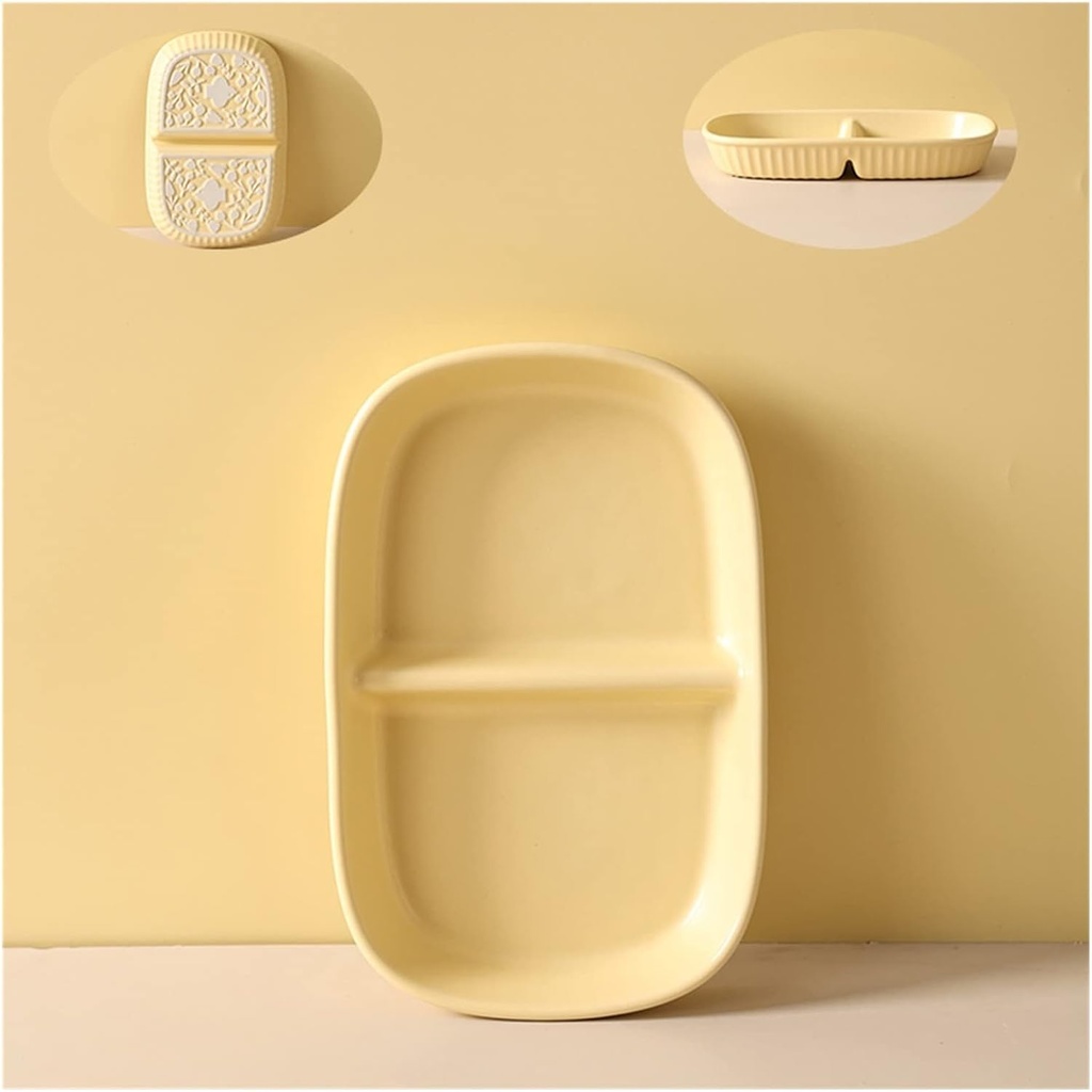 Weight Management Tableware - Solid Color Fat-reducing Tableware 9.5" Square Divided Plates with Carved Non-slip Bottom 2 Sectioned Portion Control Plates for Adults Breakfast Plate Fruit Platter (Co