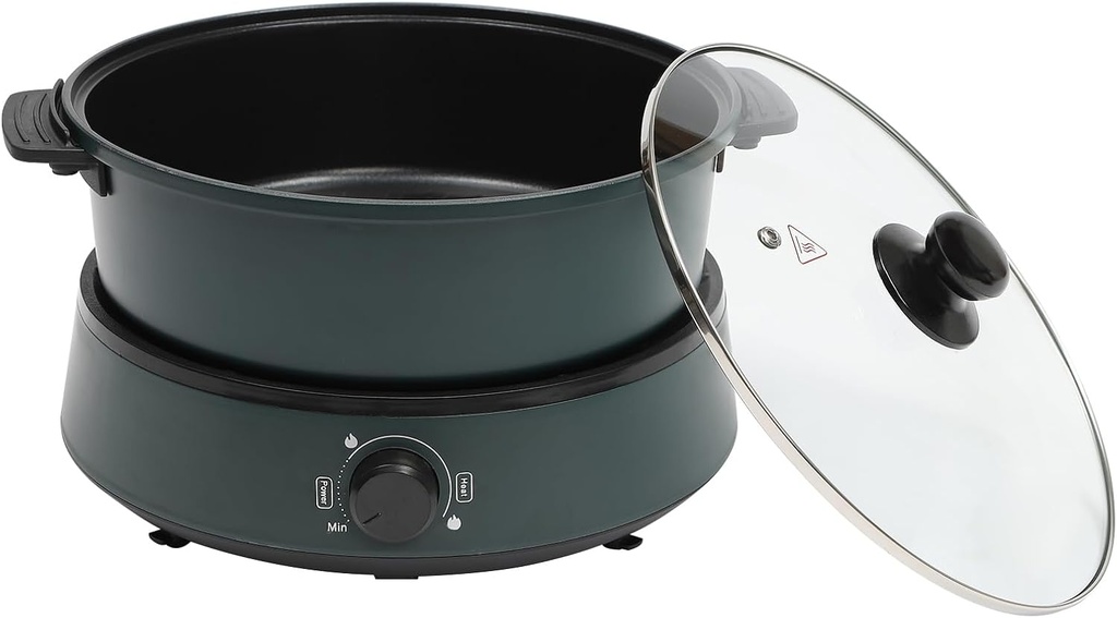 Electric Smokeless Grill and Hot Pot Electric Shabu Shabu Pot with Separable Cooking Plate, 4L Non-Stick Hot Pot Electric with Multi-Power Control & Handle for Party, Family (Green)