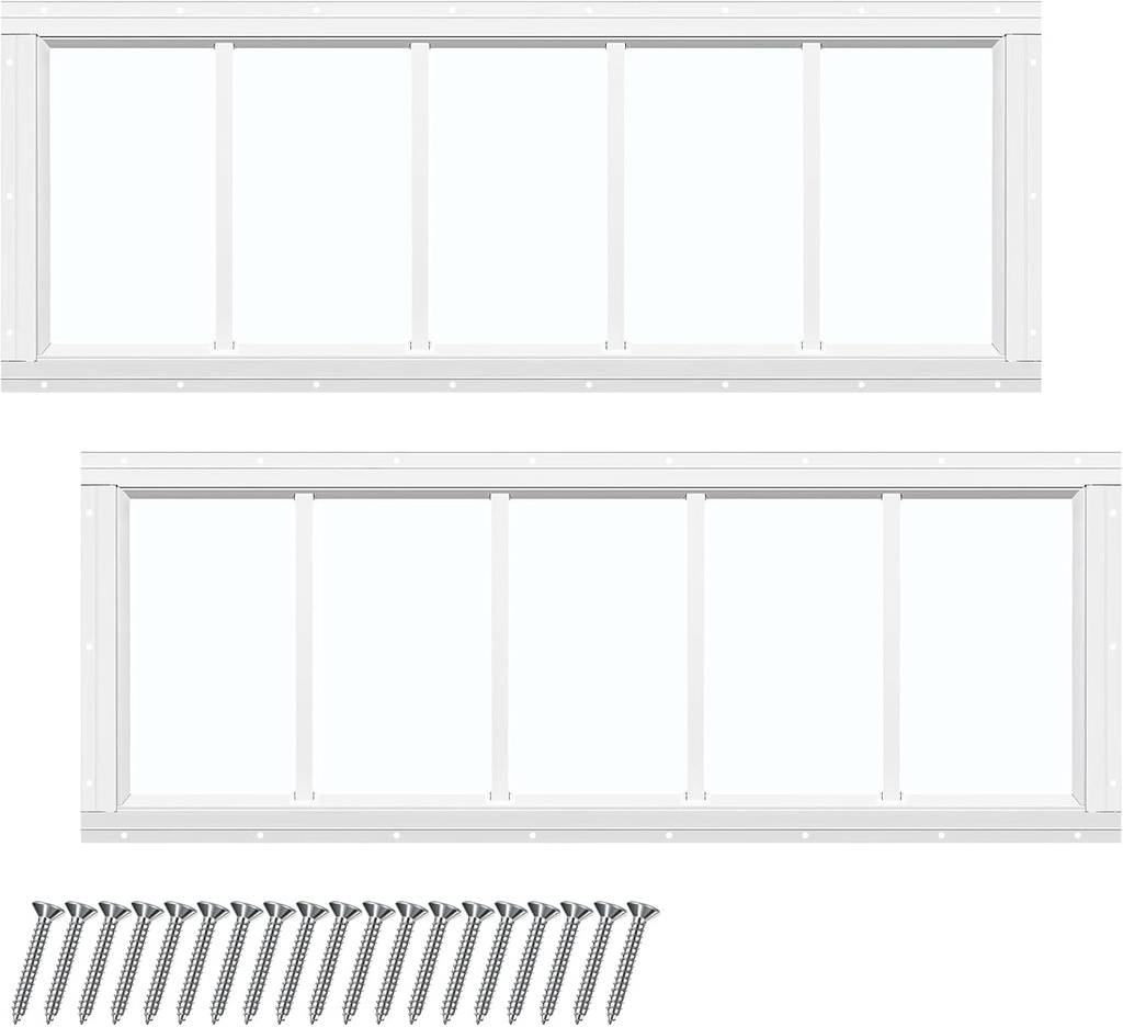 Tandefio 2 Pack 10'' X 29'' White Basement Garage Door Flush Mount Shed Window with Tempered Glass Household Windows with Screws for Chicken Coop Sheds Barns Playhouse