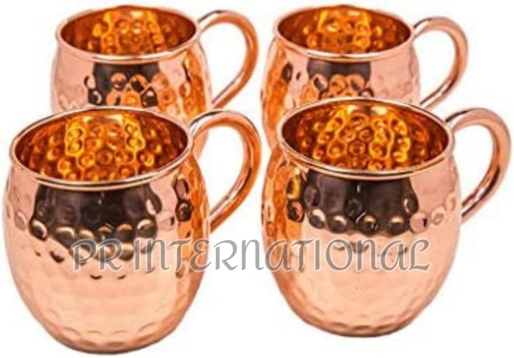 PR INTERNATIONAL Copper Moscow Mule Mugs Set of 4 Copper Hammered Look Moscow Mule Mug Cup Perfect For Any Chilled Beverage