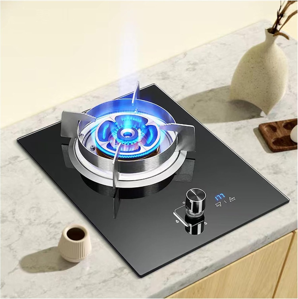 Gas Stove,Single Burner,Kitchen Counter Top Stove 5.2KW Gas,Tempered Glass Cast Iron Pot Rack,with Flameout Protection and Timer,for Home Kitchen(NG)