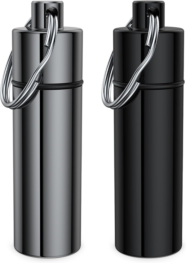 Small Pill Box,(2 Pack) Keychain Pill Holder Portable Mini Travel Pill Container Metal Case Bottle with Keyring