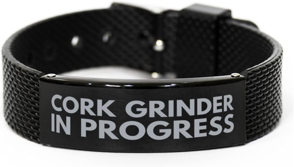 Inspirational Cork Grinder Black Shark Mesh Bracelet, Cork Grinder in Progress, Best Graduation Gifts for Students