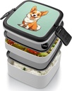 Bento Box Adult Lunch Box Lunchable Food Container with Utensil Corgi Cute Dog Lunchbox Leak-Proof Lunch Containers Double Layer Bento Box for Dining Out Work Picnics Travel