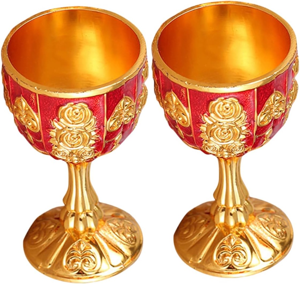 Luxshiny 2pcs Vintage Red Alloy Wine Goblets European Style Wine Cups for Parties