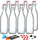 8 Pack [1 L / 33 fl. oz.] Swing Top Glass Bottles w/ Airtight Stopper Lids – Flip Top Brewing Bottle for Fermentation, Kombucha, Mead, Vinegar, Beer, Kefir, Wine, Soda – With 8 Extra Seals & 2 Pourer