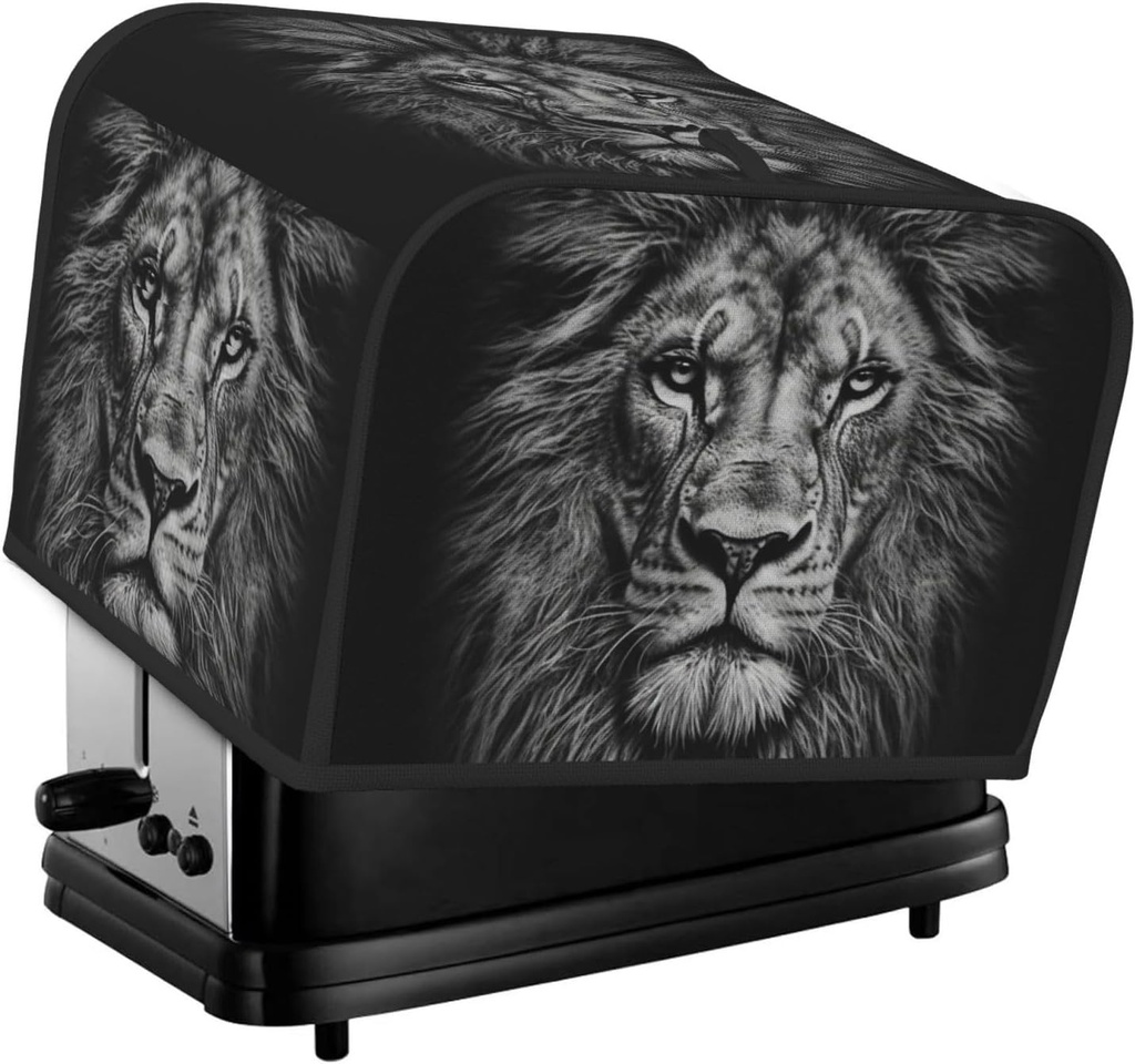 4 Slice Toaster Cover with Two Pockets for Storing knife Super Soft Appliance Cover Black and white lion head Dust Cover for Kitchen Small Oven Cover Kitchen Bread Machine Protector Cover