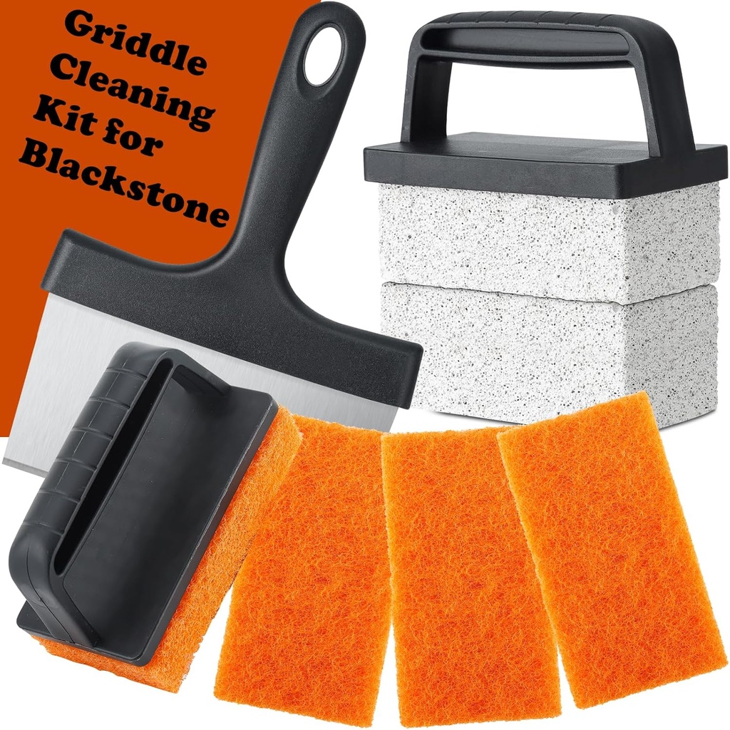 Griddle Cleaning Kit Compatible with Blackstone - Flat Top Grill Cleaner Grill Cleaning Kit with Grill Brick, Griddle Scraper & Grill Brush, Griddle Seasoning Accessories Kit to Remove Stain
