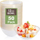I00000 50 Pack 12 Ounce Clear Plastic Bowls Hammered with Gold Rimmed, Heavy Duty Disposable Bowl Set,Small Bowls for Valentine's Day