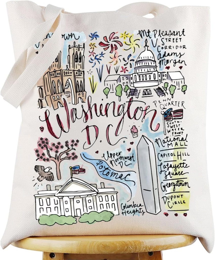 G2TUP DC Travel Tote Bag - Washington Landmarks Souvenir Gift Shoulder Bag