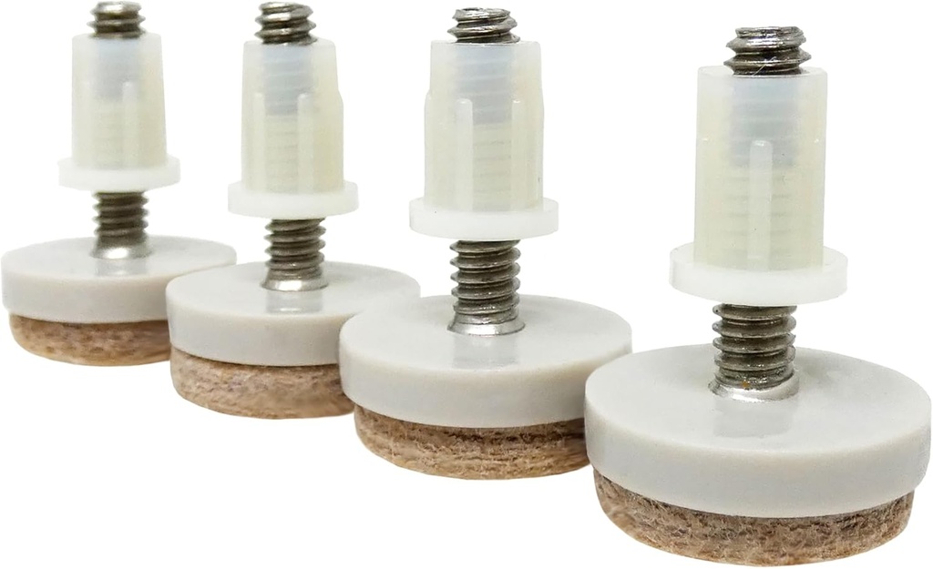 4 Pack 1" Threaded Felt Furniture Glides - 1/4" Stem Adjustable Leveling Feet for Wood, Tile & Laminate Floors - Tan (Includes Threaded Inserts)