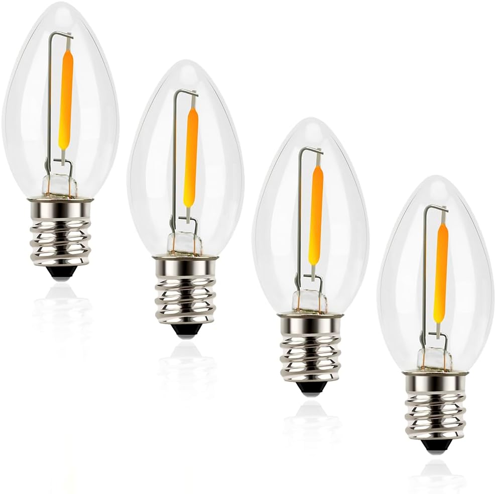Emotionlite Night Light Bulbs, C7 Candelabra LED Light Bulbs, E12 Chandelier Base, 4W 5W 6W 7W Incandescent Equivalent, Warm White, 2700K, Clear, 4 Pack