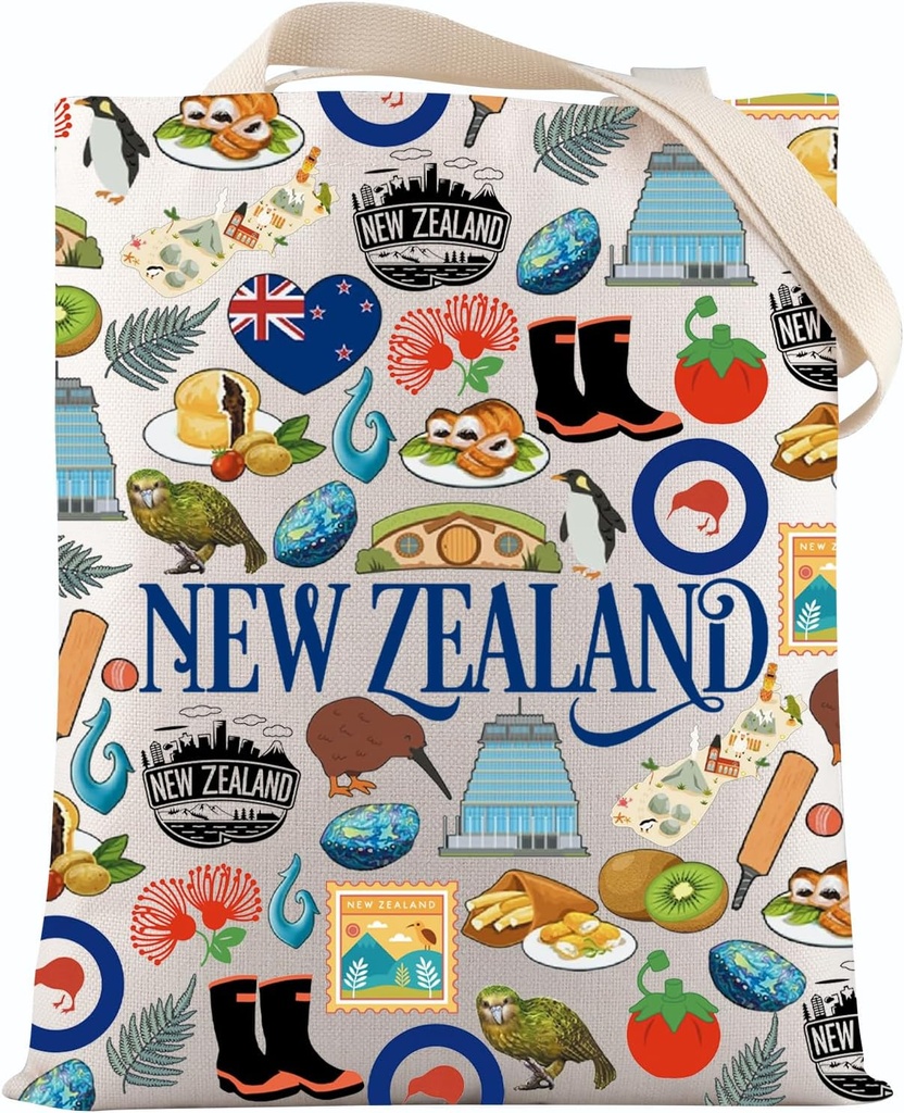 VAMSII New Zealand Souvenirs Landmarks Tote Bag New Zealand Travel Lover Gift Kiwi Vacation Gift