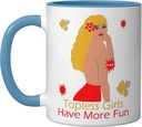 Topless Women Bare Back Breast Petals Coverings Blonde Hair Ceramic Mug, Blue/White