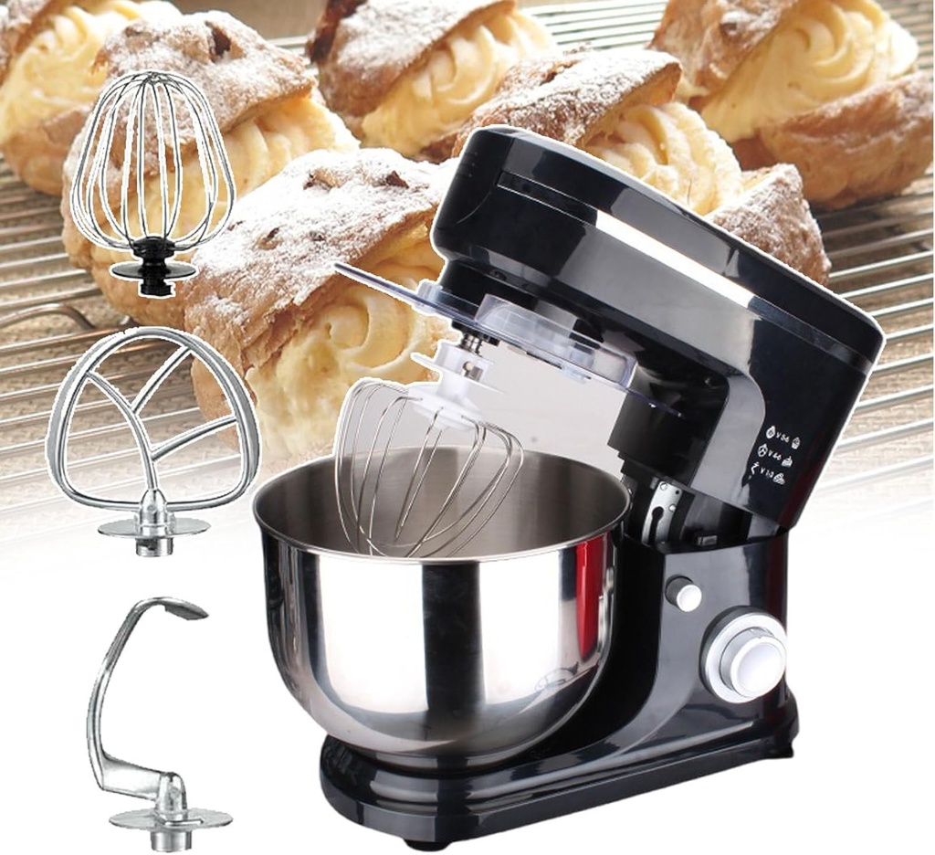 Food Mixer, Dough Blender, Multifunctional Kitchen Appliance, Electronic Knob, 6+P Speed Adjustment, Charge Dependent Design, Constant Speed, Avoid Sputtering Feed Cover,Black