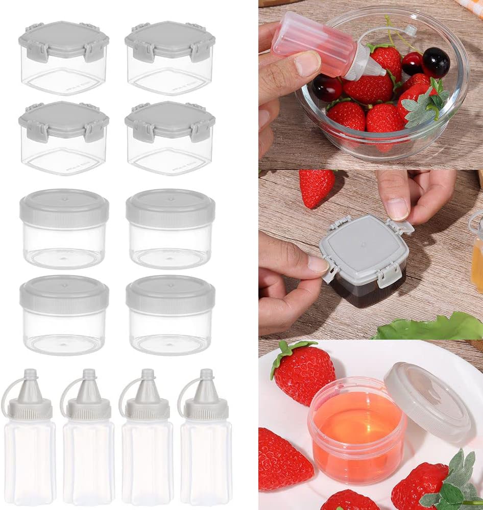beyonday 12pcs Mini Bento Seasoning Boxes Sauce Squeeze Bottles Spices Jars Set, Small Transparent Ketchup Salad Dressing Squeeze Bottle Plastic Condiment Containers for School Outdoor Barbecue