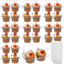 Roshtia 100 Pcs 2 Cavity Cupcake Boxes 300 Pcs Mini Baking Cups 6.9 x 3.9 x 3.5 Inch Clear Stackable Cupcake Carrier Holder with Lid Airtight Plastic Containers for Muffin