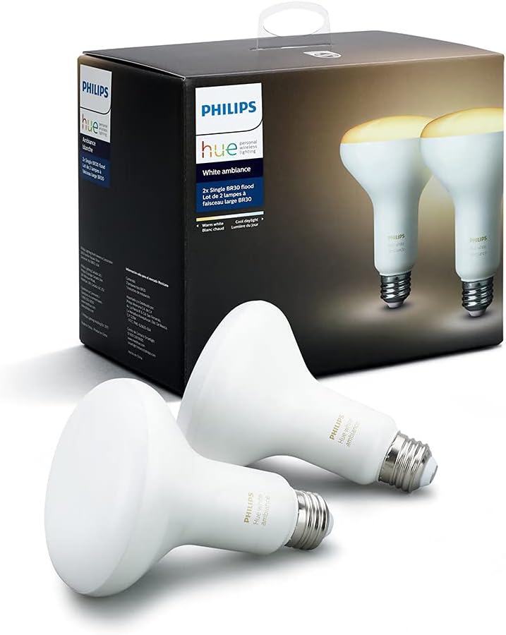 Philips Hue White Ambiance BR30 2-Pack 60W Equivalent Dimmable LED Smart Flood Light (Hue Hub Required, Works with Alexa, Homekit & more), Old Version