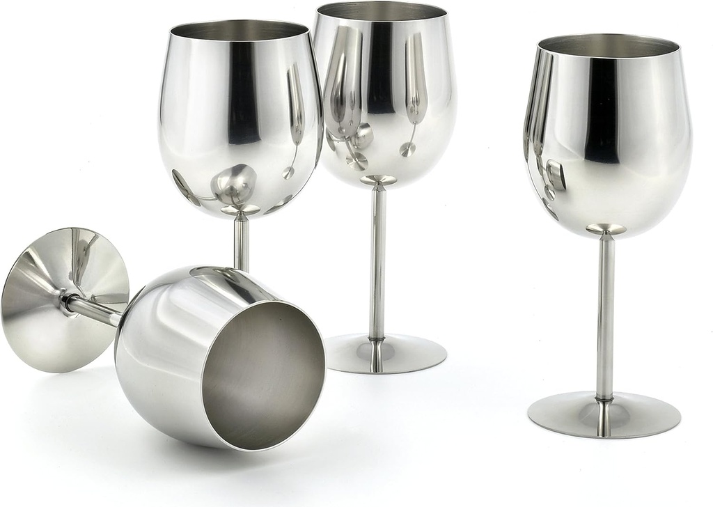 77374 4-piece Brilliant Stainless Steel Wine Glass Set/Wine Tasting Goblet Set (New version with 1/4" taller)- Quality Drinkware for Your Enjoyment