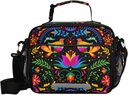 Mexican Flower Embroidery Lunch Bag for Women Men Insulated Cooler Tote Bag with Adjustable Shoulder Strap Large Capacity Reusable Leakproof Picnic Lunch Box Outdoor for Adult Office
