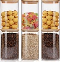 50oz Glass Food Storage Jars Set of 6,Glass Storage Containers Clear Glass Food Canister with Bamboo Lid Airtight For Serving Tea, Coffee, Flour, Sugar, Candy, Cookie, Spice and More (Square)