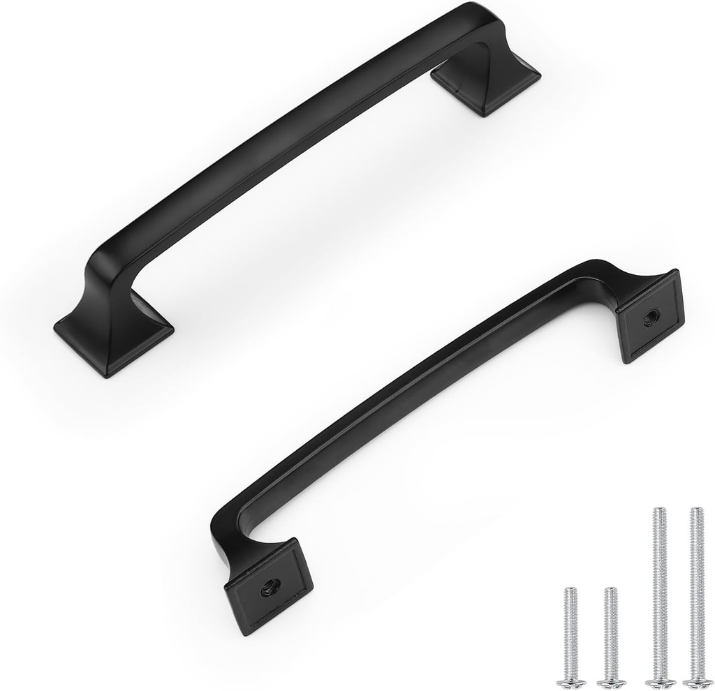 10 Pack Mate Black Cabinet Handles 128mm (5") Hole Centers - Solid Zinc Alloy Kitchen Cabinet Pulls & Knobs for Drawers, Dressers, Cabinets