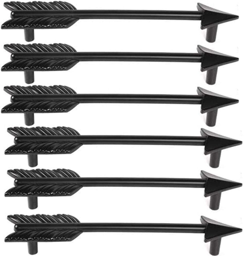 SCRTB 6Pcs Arrow Knobs Drawer Furniture Knobs for Modern Pull Zinc Alloy Casting Cupboard Wardrobe Kitchen Bronze Jewelry Box Bath Handle (Hole spacing 96mm, Black)