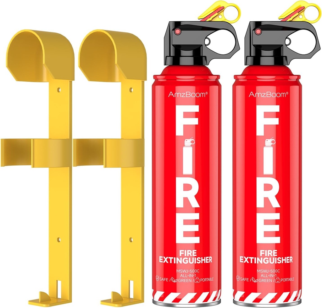 2-Pack Fire Extinguisher Kit,Compact ABCK Spray for Home, Kitchen, Car, Grill | Eco-Friendly, Anti-Reignition | Mounting Bracket.