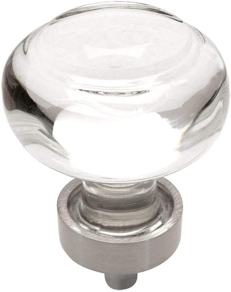Cosmas 5 Pack 6355SN-C Satin Nickel Cabinet Hardware Round Knob with Clear Glass - 1-3/8" Diameter