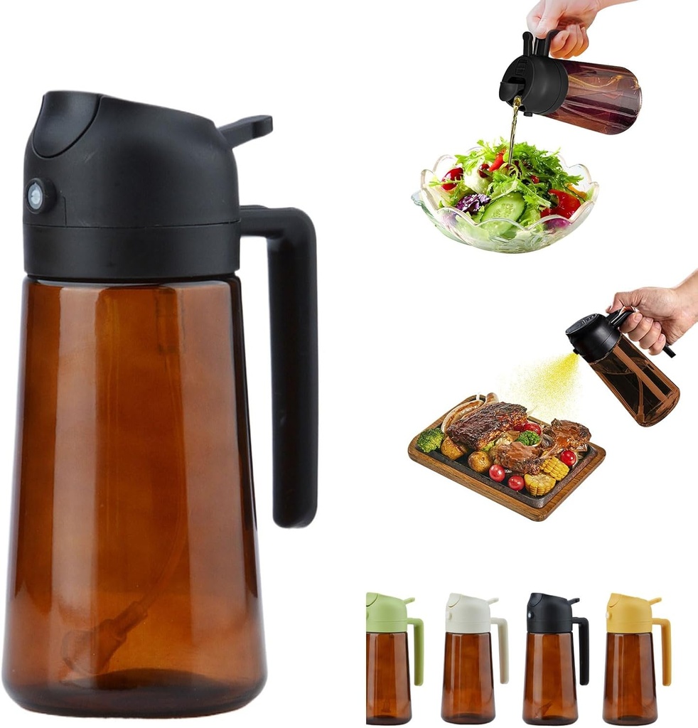 2 In 1 Oil Dispenser And Oil Sprayer, 16 Oz/470 Ml Oil Dispenser For Kitchen Spray, With Fine Mist Nozzle, Suitable For Cooking, Air Fryer, Salad, Grilling (black-2)