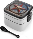 Stackable Double-Layer Bento Box American Wastern Texas Star Adults Lunchbox with Spoon Cute Japanese Bento Box Dishwasher Safe for Work Travel Dining Outc