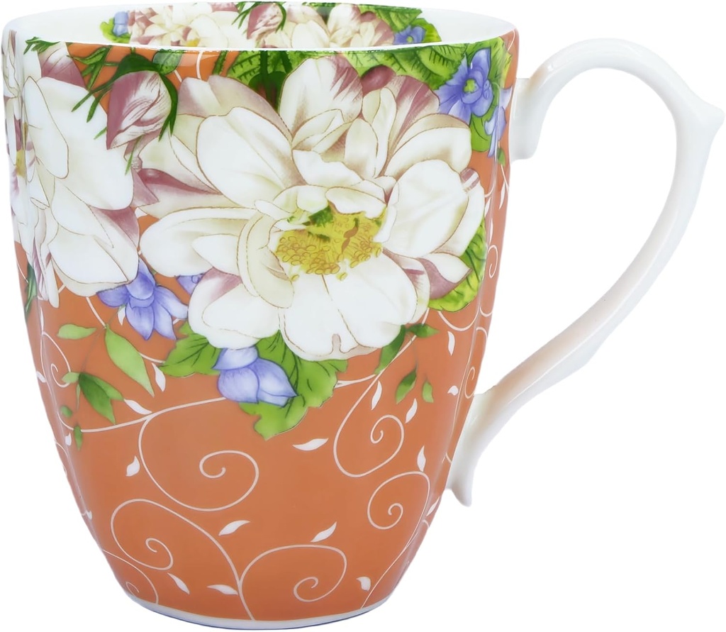 14oz Bone China Coffee Mugs for Women Floral Coffee Mug Tea Cups Novetly Coffee Cups Gift for Women Mom Friends
