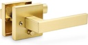Linkaa Brushed Brass Gold Door Handle Levers Satin Brass,Interior Indoor Door Handle with Lock(Privacy),Keyless Bedroom Door Lock Set, Right Left Lever（Privacy, Push Button Lock,1 Pack