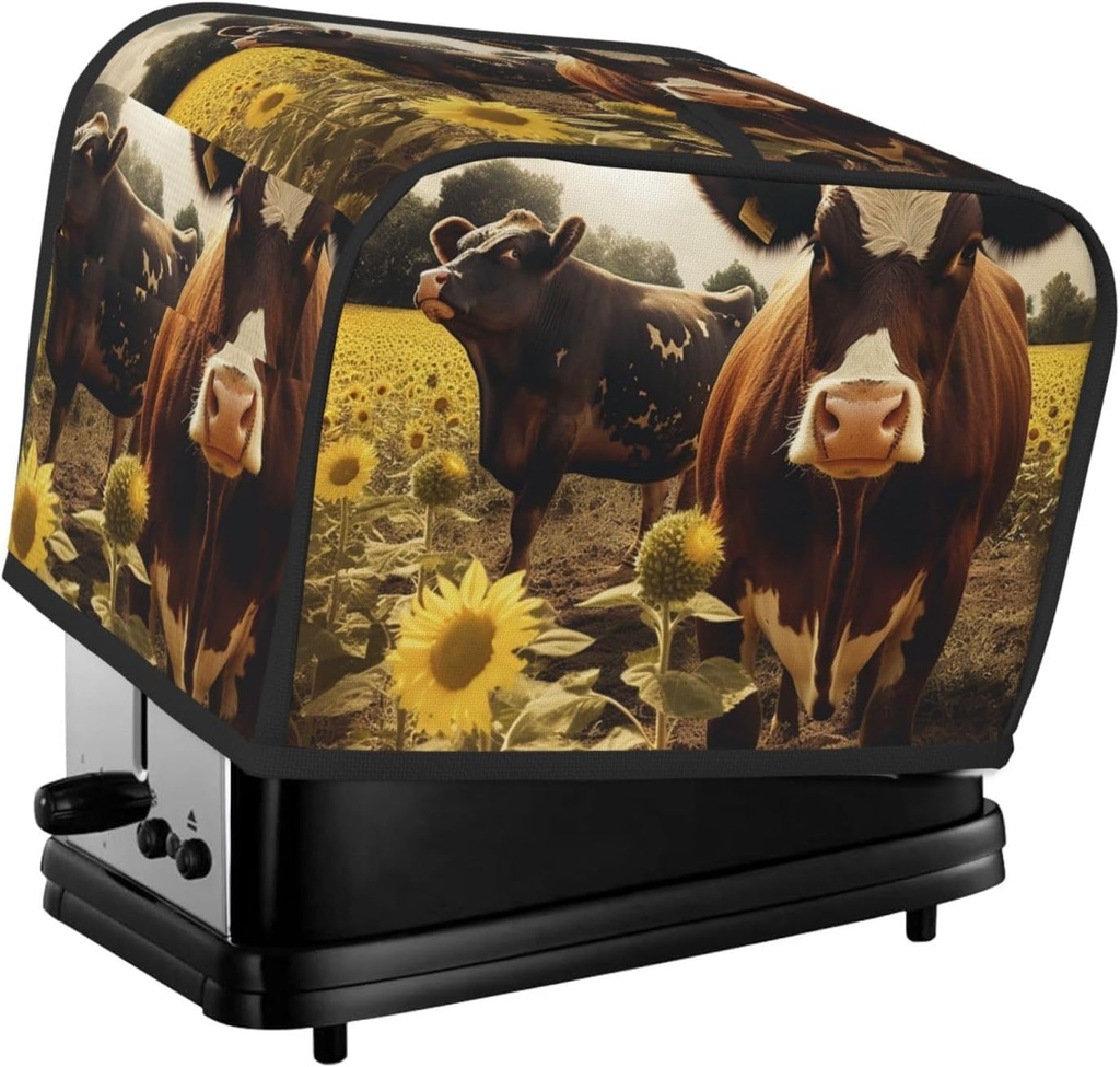 3d Animal Brown Cow 2 Slice Toaster Covers Dustproof Splash-Proof Bread Machine Cover Fingerprint Protectors Small Washable Kitchen Appliance Cover Universal Size