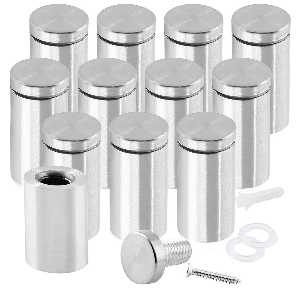 1" x 2" Sign Standoff Screws Wall Mounts, Acrylic Standoff Screws Glass Sign Acrylic Wall Mount Hardware Kit for Glass Boards - Silver, 12 Pcs