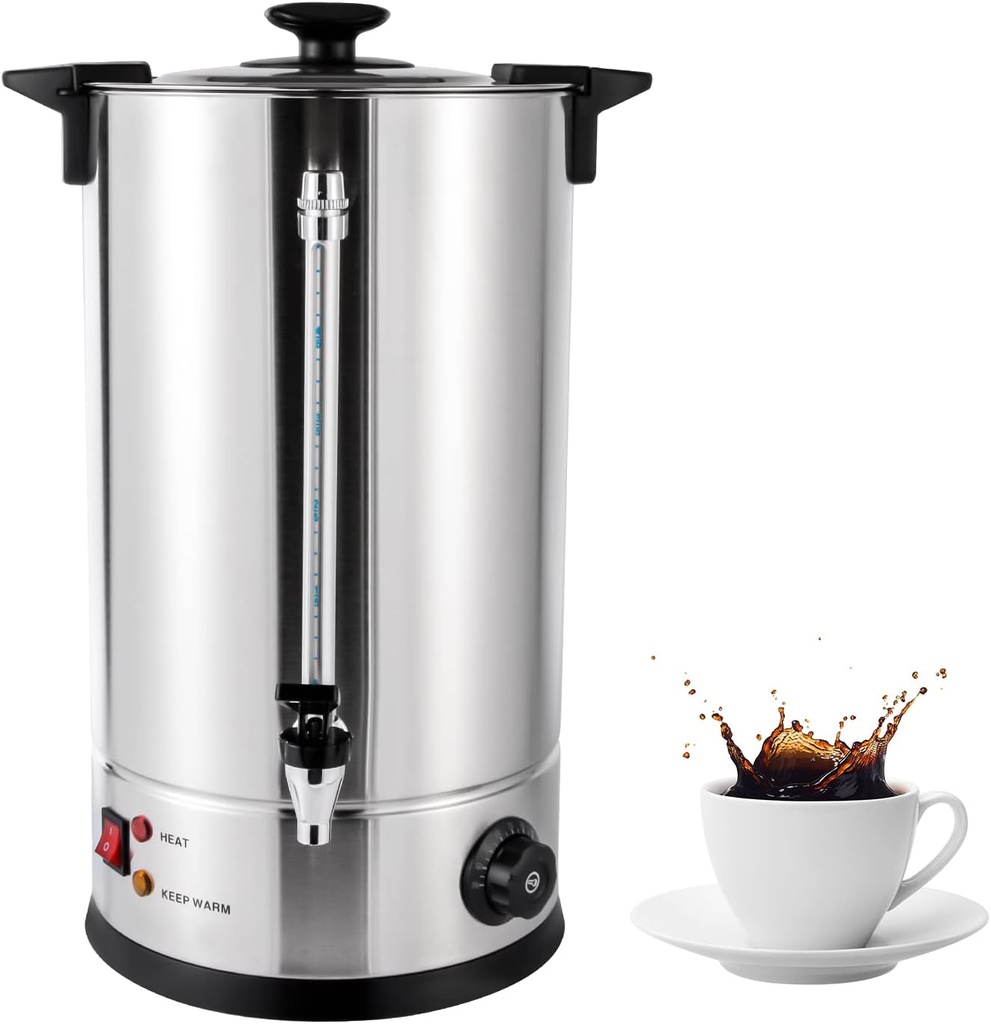 DYNAMI Commercial Coffee Urn,1400W 15L/3.96gal Stainless Steel Percolate Coffee Maker Hot Water Urn w/Water Level Gauge,Auto Temperature Control,for Gatherings, Catering