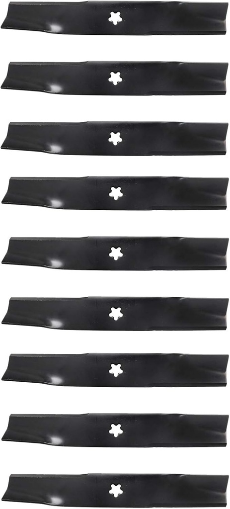 USA Mower Blades U12025BP (9) High-Lift for 539113425 Dixon 575296401 Length 16-1/4 in. Width 2-1/2 in. Thickness .200 in. Center Hole 5 Point Star 48 in. Deck