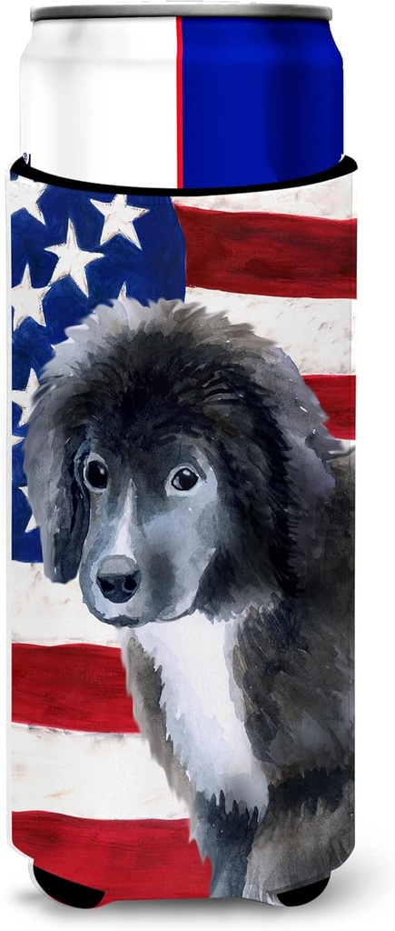 Caroline's Treasures BB9699MUK Newfoundland Puppy Patriotic Decorative Can Hugger Multicolor, Slim Can